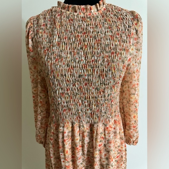 Sweet Rain Women's Floral Smocked Puff Long Sleeve Midi Dress - Size L - Picture 2 of 5